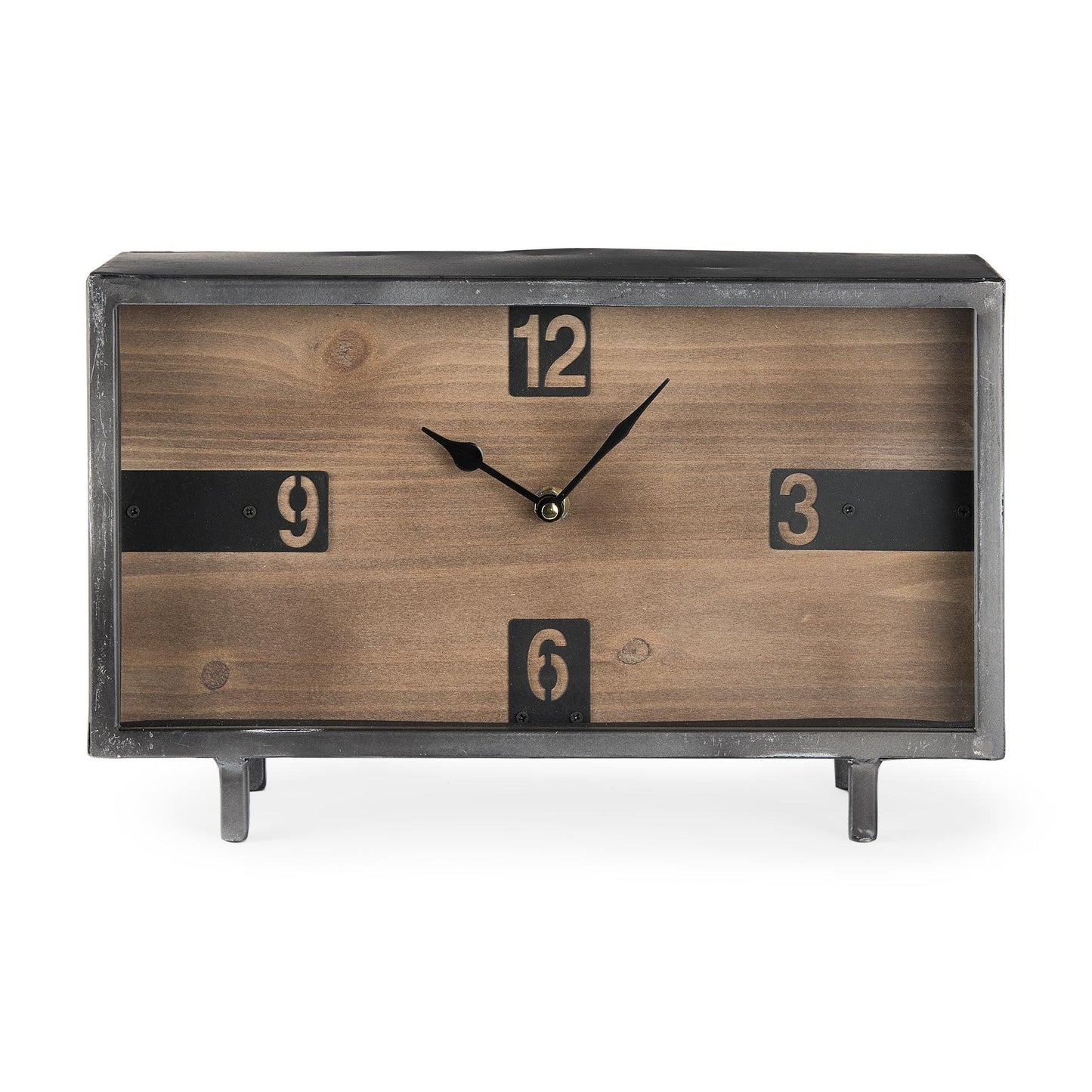 Harvey 13.0L x 4.5W x 8.1H Black Metal and Wood Rectangular Table Clocket