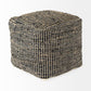 Aalia 16.0L x 16.0W x 16.0H Charcoal Leather and Jute Pouf