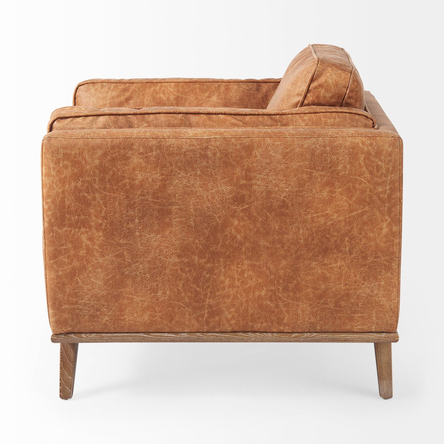 Brooks 41.7L x 34.8W x 33.5H Cognac Brown Faux Leather Chair W/ Medium Brown Wooden Legs