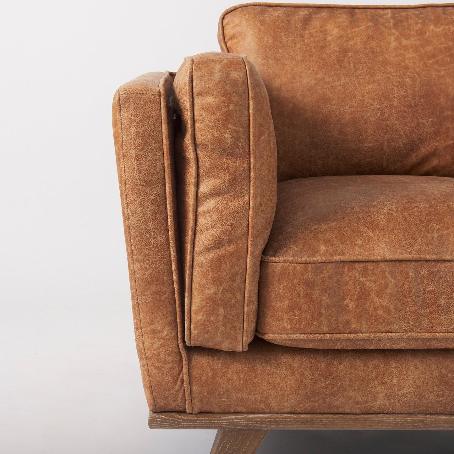 Brooks 41.7L x 34.8W x 33.5H Cognac Brown Faux Leather Chair W/ Medium Brown Wooden Legs