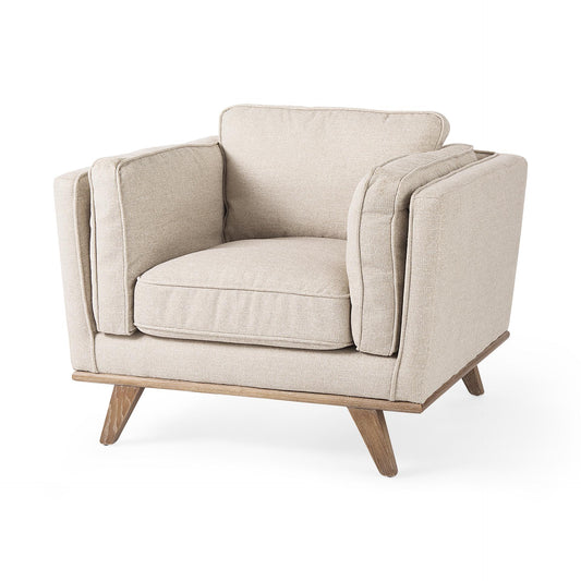 Brooks 41.7L x 34.8W x 33.5H Cream Fabric Chair W/ Medium Brown Wooden Legs