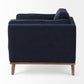 Brooks 41.7L x 34.8W x 33.5H Navy Blue Fabric Chair W/ Medium Brown Wooden Legs