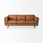 Brooks 90.2L x 34.8W x 33.5H Cognac Brown Faux Leather Three Seater Sofa W/ Medium Brown Wooden Legs