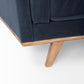 Brooks 90.2L x 34.8W x 33.5H Navy Blue Fabric Three Seater Sofa W/ Medium Brown Wooden Legs