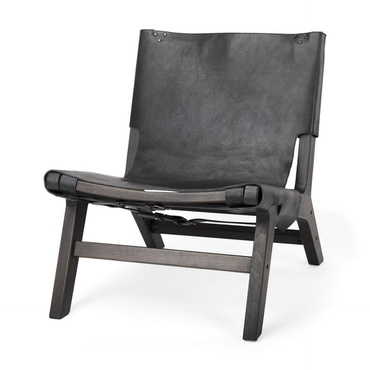 Elodie 24.4L x 33.9W x 30.7H Black Leather W/Black Stain Beech Wood Frame Accent Chair