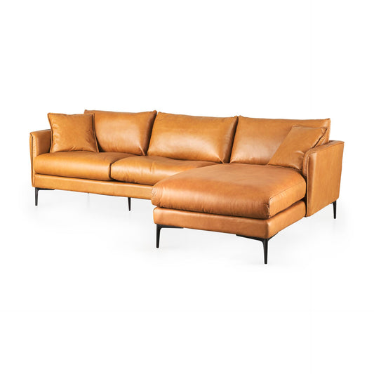 Lake Como 108L x 67.5W x 34H Tan Leather Right Chaise Sectional