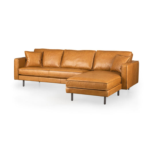 D'Arcy 111"L x 70"D x 33"H Tan Leather Right Chaise Sectional