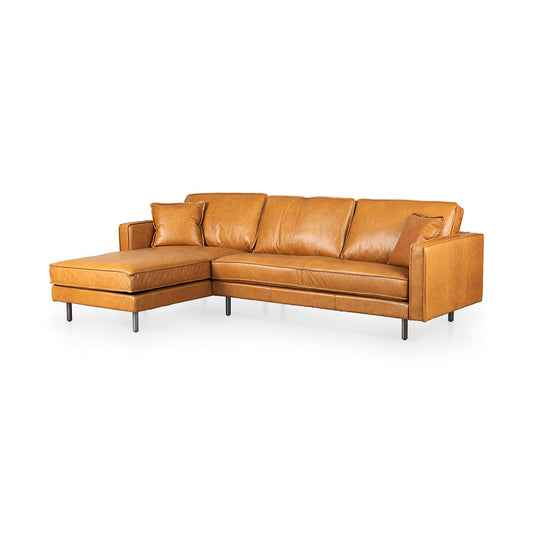 D'Arcy 111"L x 70"D x 33"H Tan Leather Left Chaise Sectional