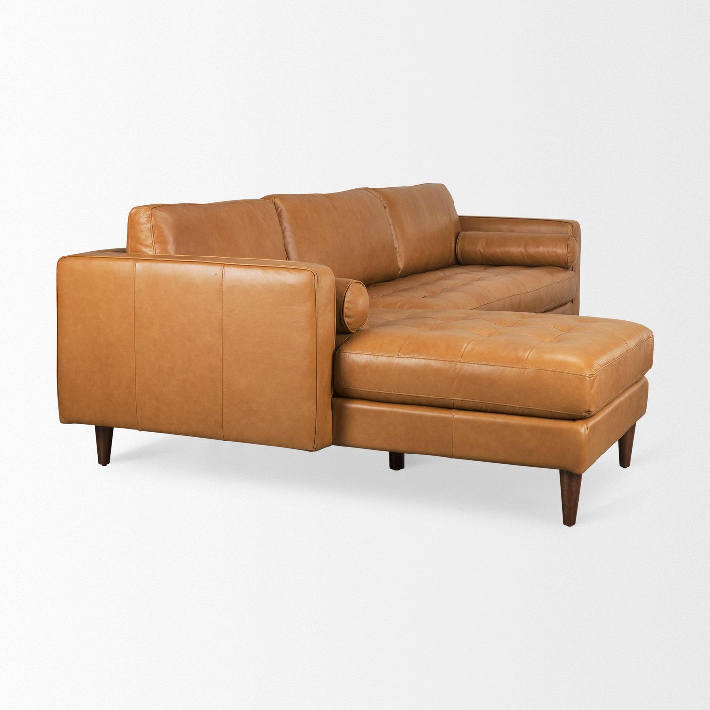 Svend 111.4L x 68.0W x 33.9H Tan Leather Left Chaise Sectional Sofa
