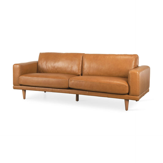 Cedrick 90.6L x 36.6W x 31.5H Tan Leather Sofa