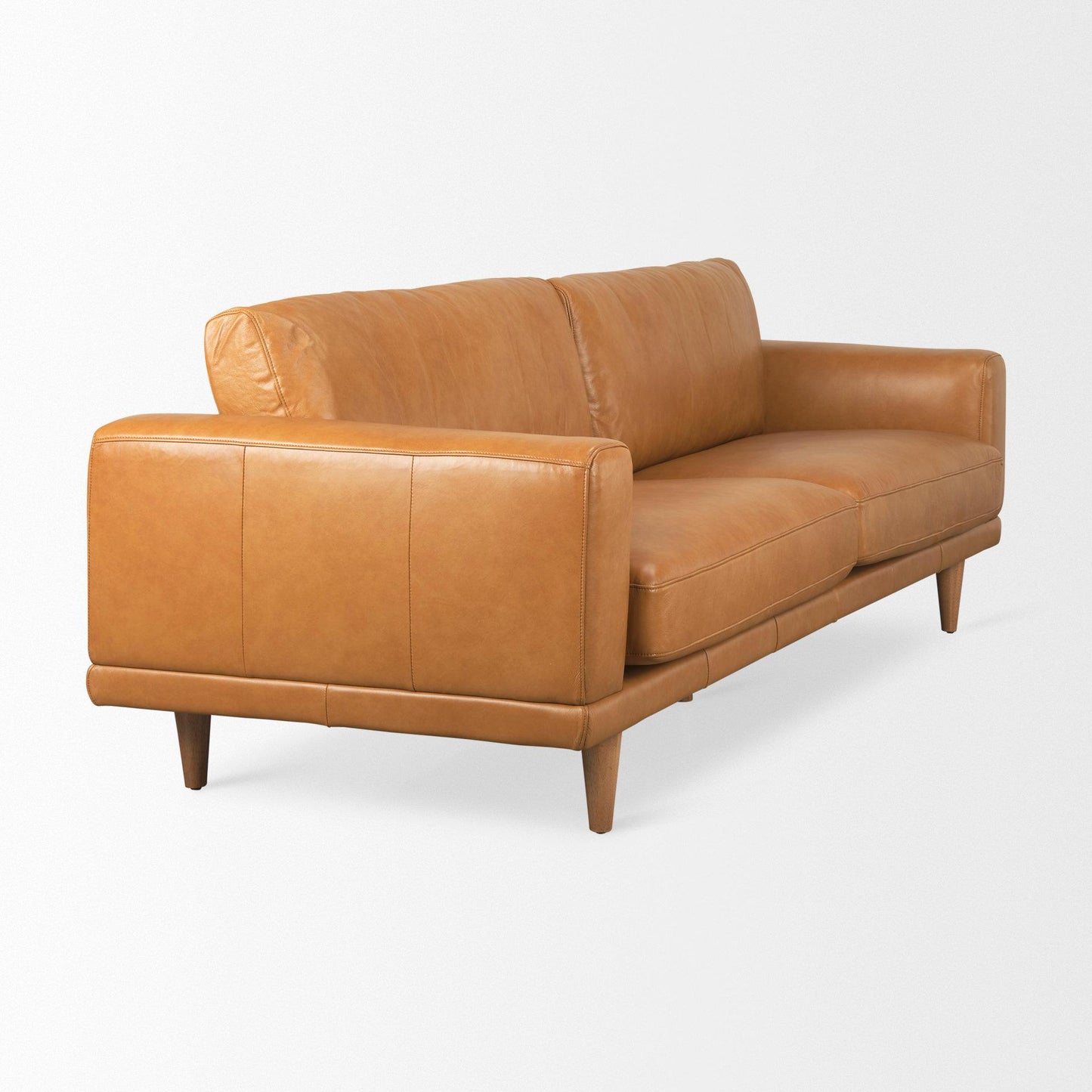 Cedrick 90.6L x 36.6W x 31.5H Tan Leather Sofa