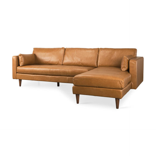 Elton 111.4L x 68.1W x 34.3H Tan Leather Right Chaise Sectional