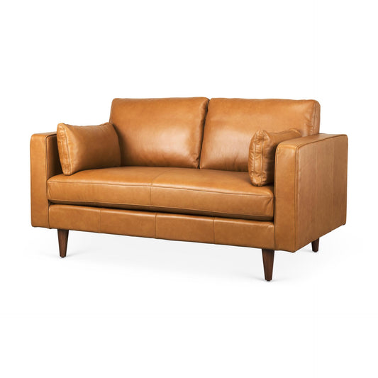 Elton 65.0L x 37.8W x 34.6H Tan Leather Love Seat Sofa