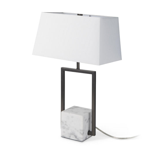 Peyton 14.0L x 9.0W x 26.2H Black Metal W/Marble Cube and White Shade Table Lamp