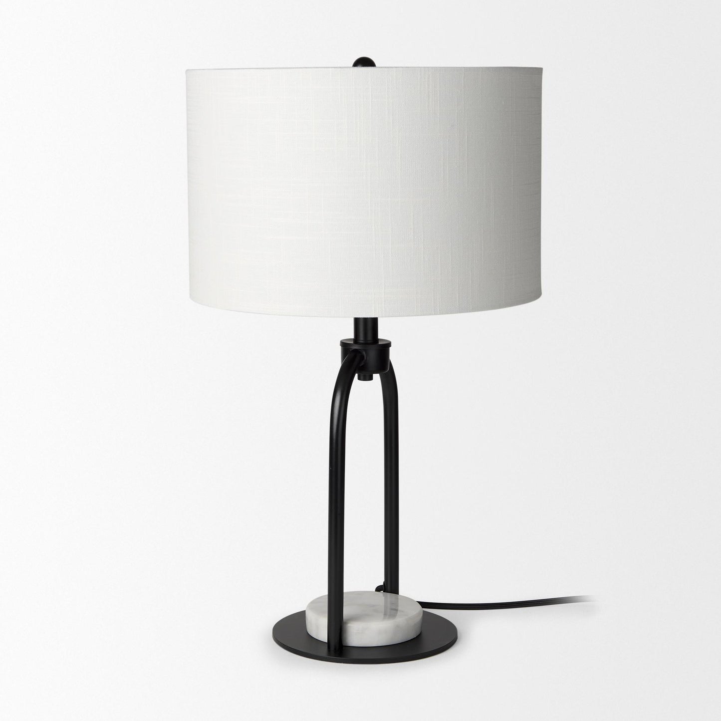 Sarah 15.0L x 10.0W x 22.2H Arched Black Metal W/Marble Cube and White Shade Table Lamp