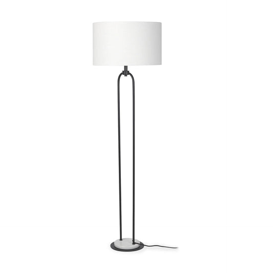 Sarah 20.0L x 12.0W x 66.3H Arched Black Metal W/Marble Cube and White Shade Floor Lamp