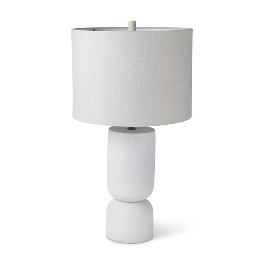 Everly 15.0L x 15.0W x 27.5H White Cement W/Beige Shade Table Lamp