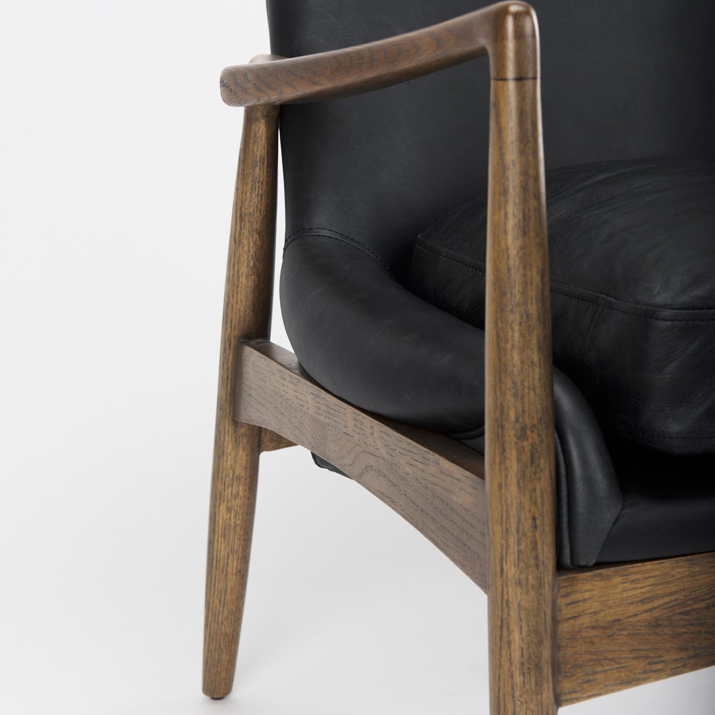 Westan Black Genuine Leather W/Medium Brown Wood Accent Chair