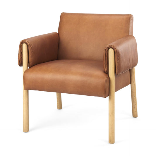 Ashton Brown Leather w/ Light Wood Accent Chair