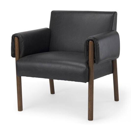 Ashton Black Faux Leather Fabric w/ Dark Brown Wood Accent Chair