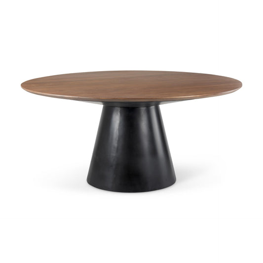 Mitchell Black Metal Pedestal Base with Brown Wood Top Dining Table 63.0L x 63.0W x 30.0H