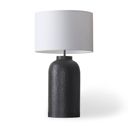 Leo 18.0L x 18.0W x 31.0H Black Hammered W/White Fabric Shade Table Lamp