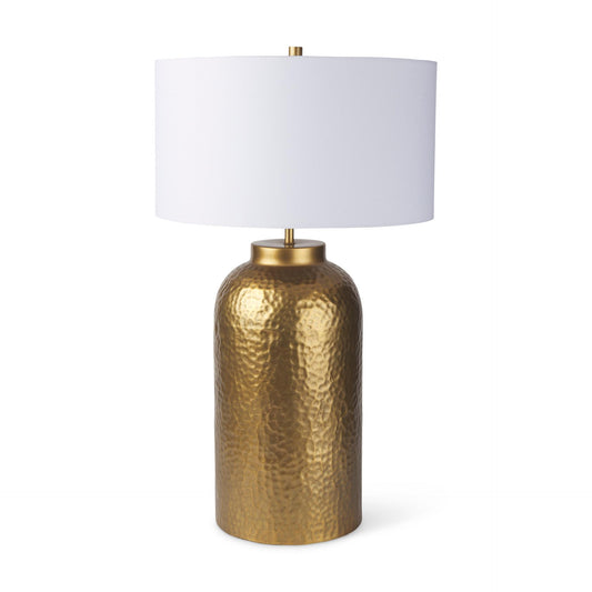 Leo 18.0L x 18.0W x 31.0H Gold Hammered W/White Fabric Shade Table Lamp
