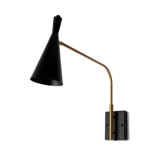 Tremont I 23"L x 5.25"W x 17.5"H Black/Gold Metal Conical Shade Wall Sconce