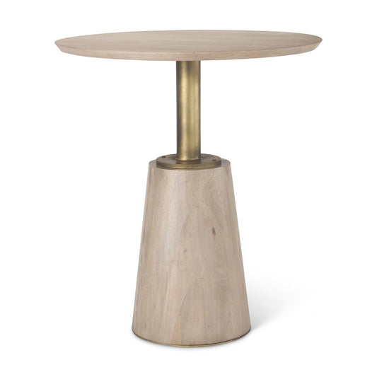 Maxwell 32" Round Light Wood Tabletop & Base w/ Gold Metal Accent Pedestal Bistro Table