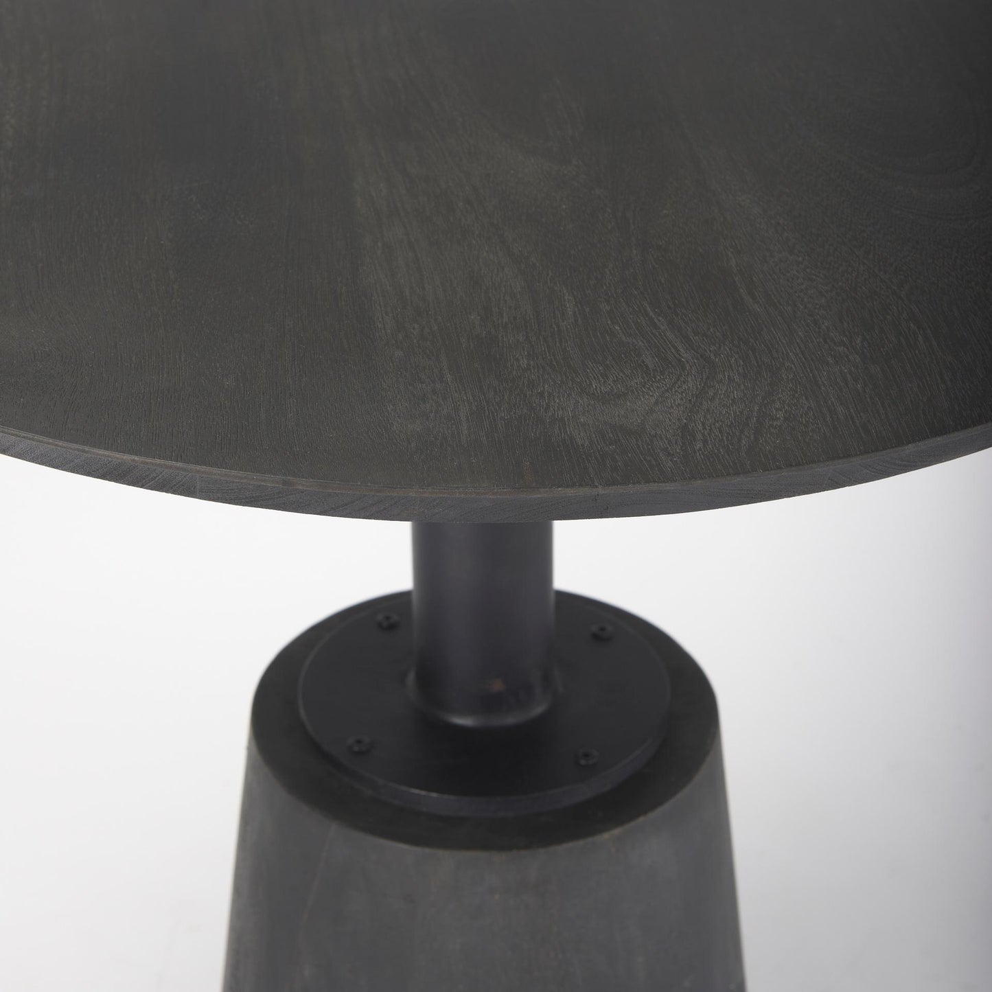 32" Round Black-Brown Wood Tabletop & Base w/ Black Metal Accent Pedestal Bistro Table
