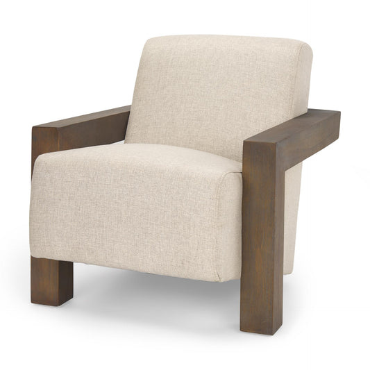 Sovereign Oatmeal Fabric Upholstered w/ Solid Wood Frame Accent Chair