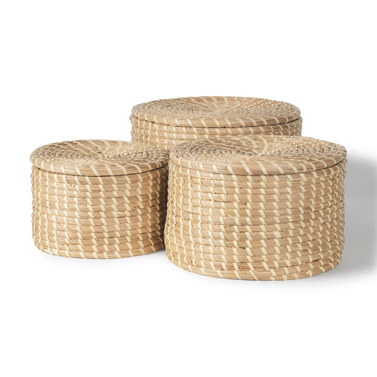 Kailini Set of 3 Nesting Seagrass & Palm Leaf Boxes with Lids