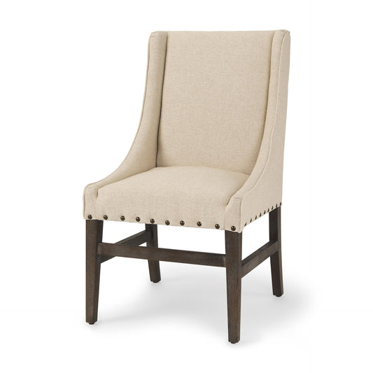 Kensington Cream Upholstered w/ Medium-Brown Solid Wood Dining Chair