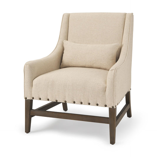 Kensington Cream Upholstered w/ Medium-Brown Solid Wood Accent Chair