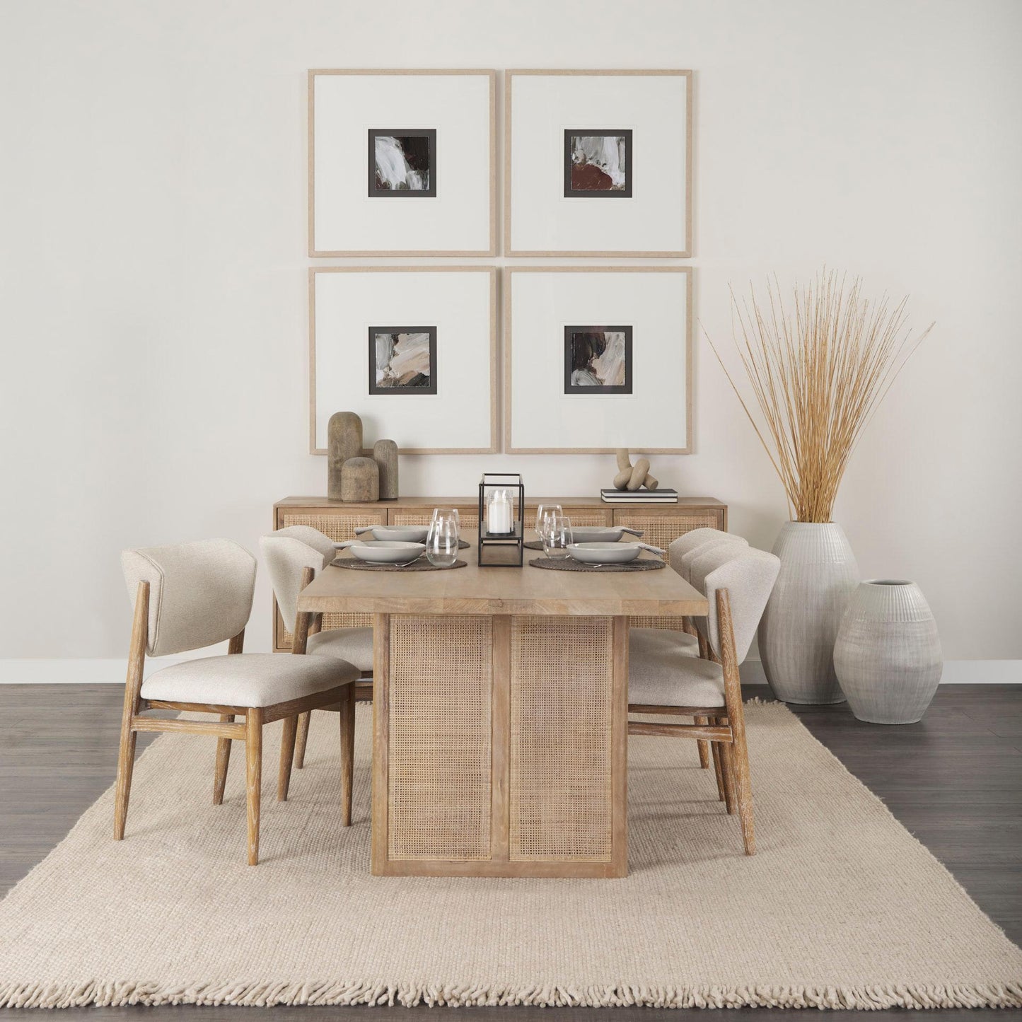 Grier 84L Light Brown Wood w/ Cane Dining Table