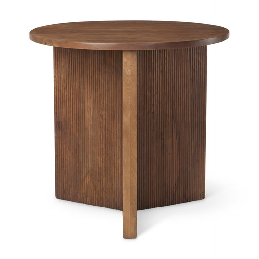 Enzo 32" Round Tabletop w/ Fluted Wood Base Foyer Accent Table
