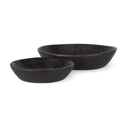 Nikita Set of 2 Large Black-Brown Reclaimed Wood Bowls