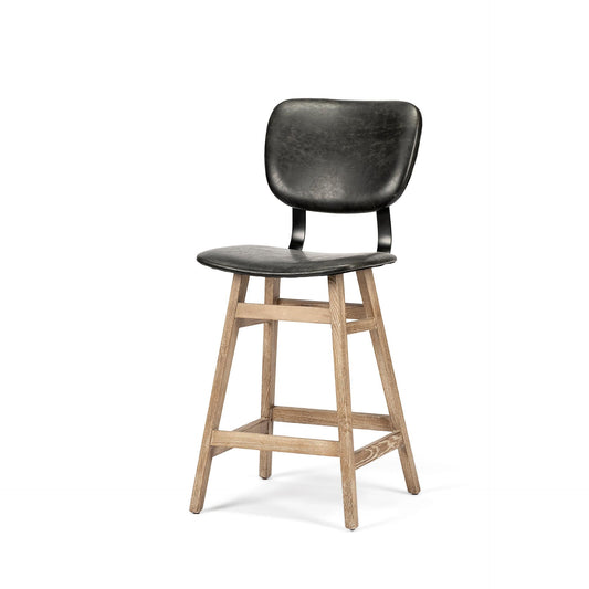 Haden 26.5" Seat Height Black Upholstered Seat Brown Wood Frame Stool