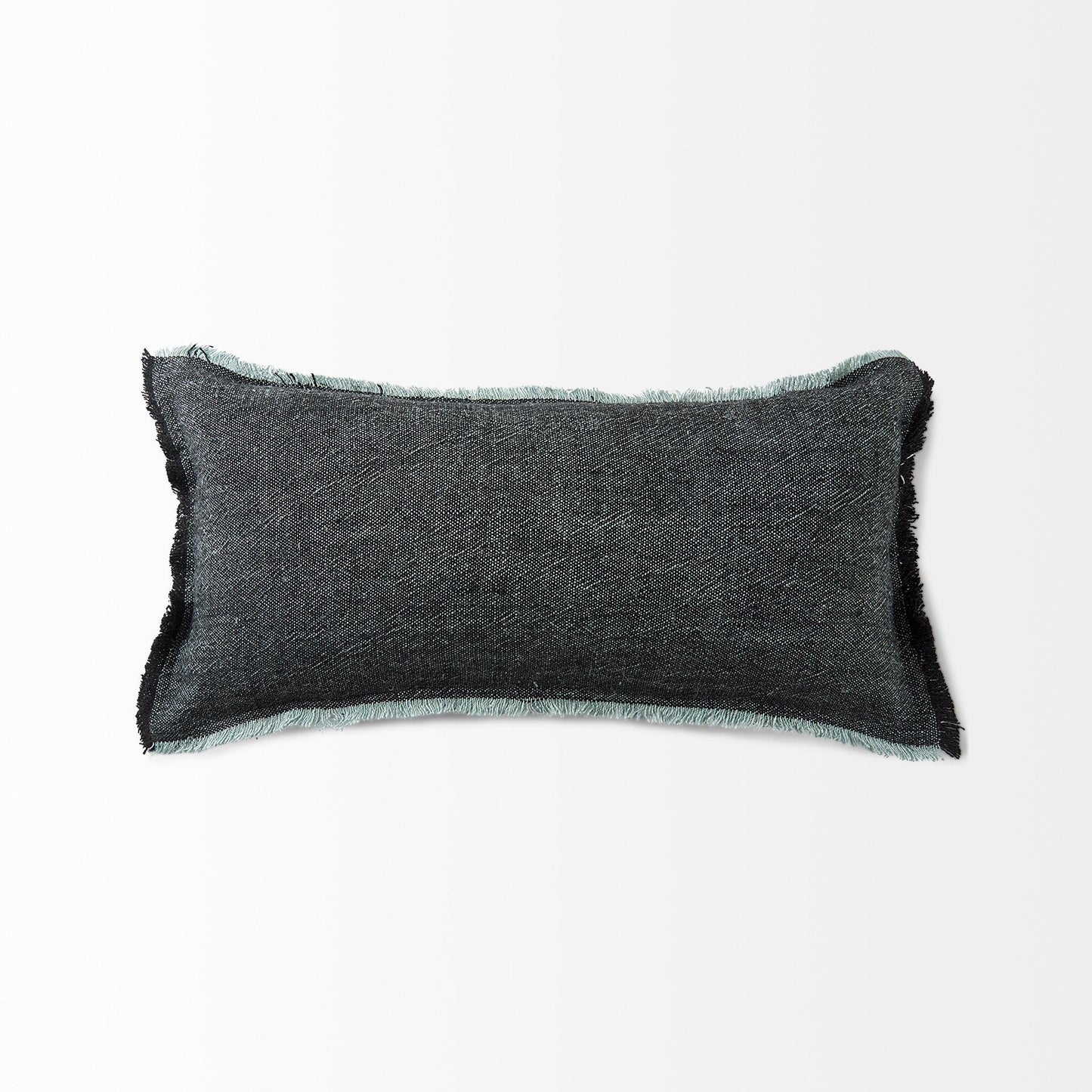 Malia 14L x 26W Black and Teal Fabric Fringed Decorative Pillow Cover